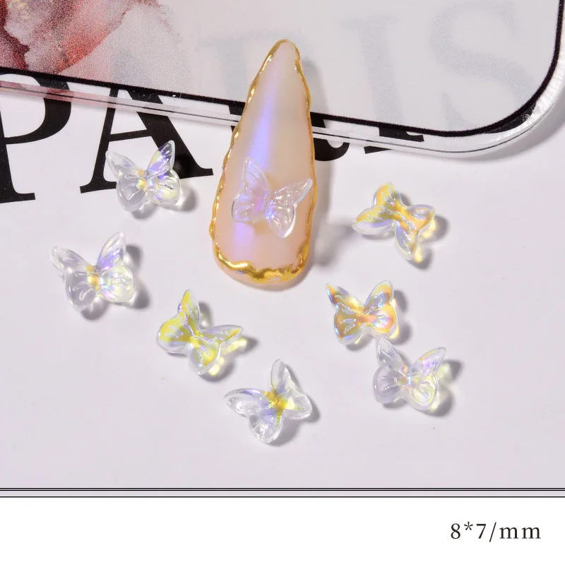 Decoración holográfica para uñas, accesorios transparentes 3D para manicura con forma de mariposa Aurora, 8 piezas