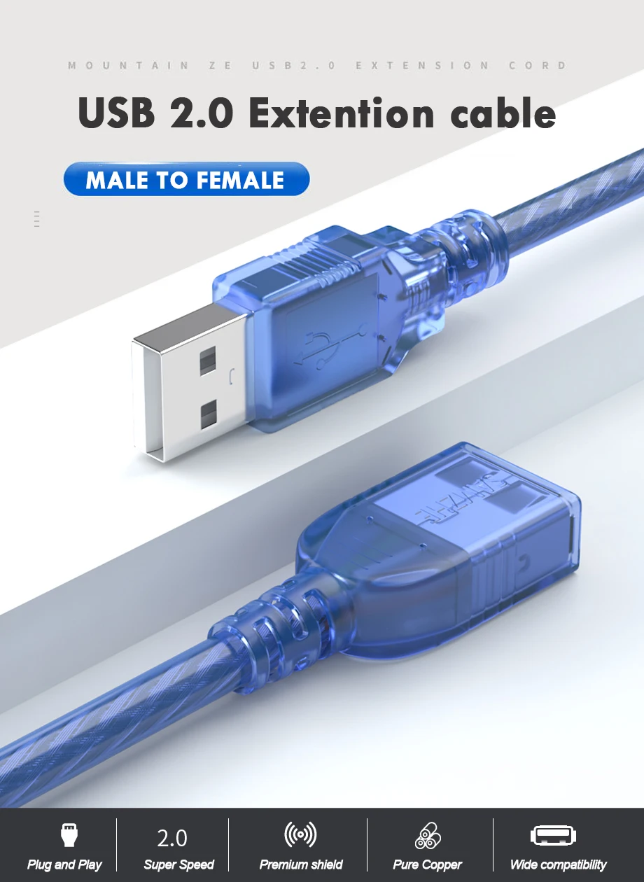 SAMZHE USB 2.0 Verlängerungskabel USB-zu-USB-Kabel 2.0 Stecker auf Buchse Verlängerungskabel Datenkabel für PC, TV, PS4, Computer, Laptop – Detail 1