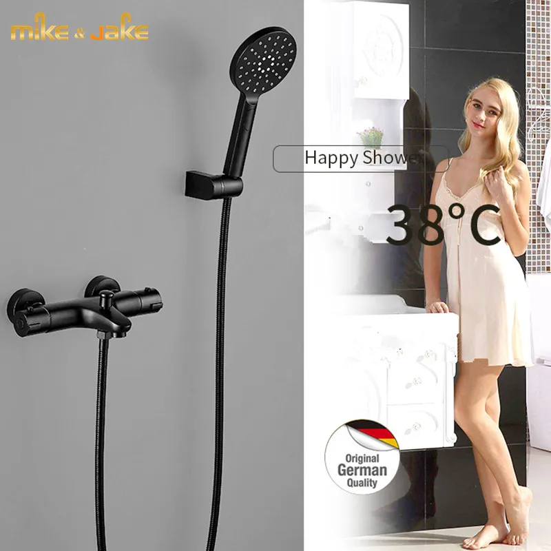 

Black Brass thermostatic Shower Faucet Bathtub Faucet Mixer Tap With Hand Shower Head Set Wall Mounted Black Shower Set Bathroom