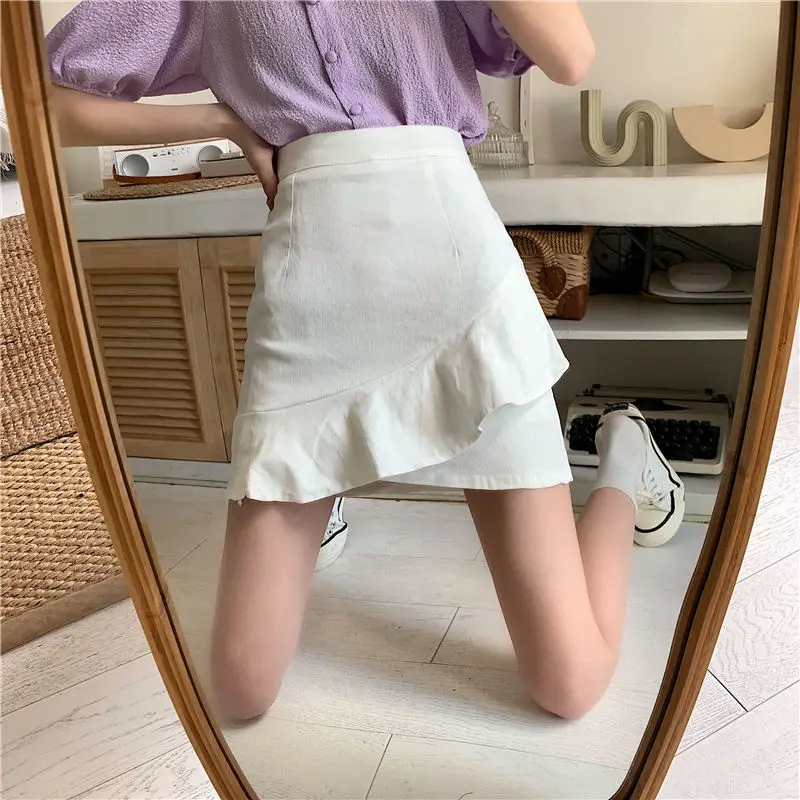 

Skirts Women Ruffles Mini A-line Design High-waist Solid Skirt Korean Style Casual Fashion All-match Streetwear Students Skinny