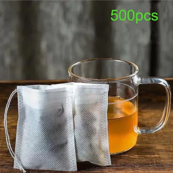 500 sacos de filtro de chá não tecidos da tela do produto comestível dos pces para o infuser do chá da especiaria com a corda cura filtros da especiaria do selo teabags