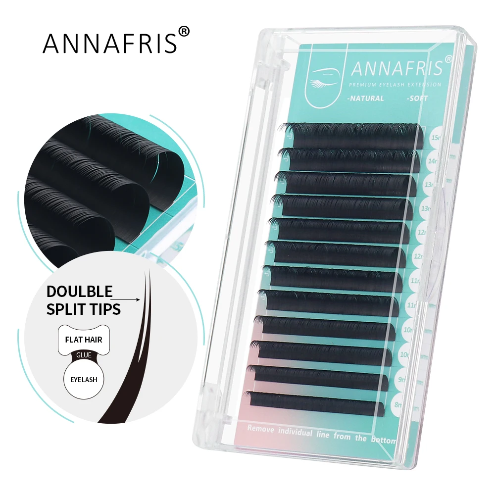 ANNAFRIS Ellipse Flat Lashes Nature Soft Split-tips Individual Eyelash Extension Matte Double Tips Mink False Lash Supplies