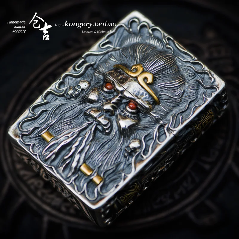 ★★Kurayoshi manual S925 pure silver lighter weight men kerosene lighter carved Monkey King domineering windproof lighters