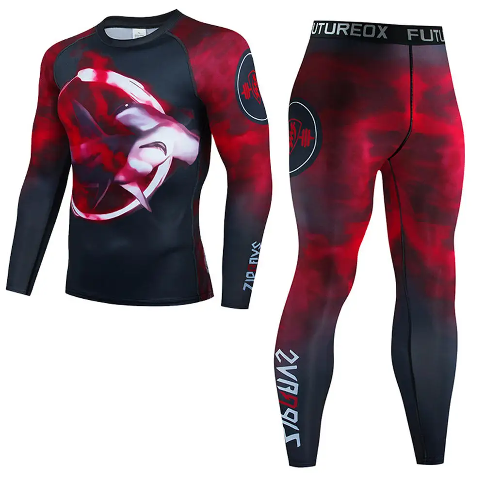 

Men's Muay Thai Men MMA Kickboxing Sport Suit BJJ Rashguard T Shirts Rash Guard Fitness Tracksuit Boxing Jersey Running Set 34