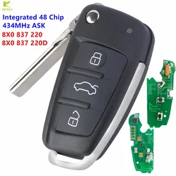 KEYECU Replacement Flip Remote Key 434MHz ASK Integrated 48 Chip Onboard For Audi A1 Q3 A3 S3 2012- 2016 8X0837220 8X0 837 220 D