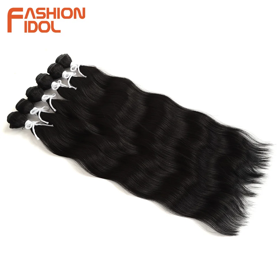 FASHION IDOL 6Pcs Water Wave Hair Bundles Synthetic Hair Extensions 20 inch Ombre Blonde Fake Hair Weave Body Wave Fiber Hair