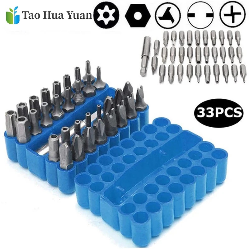 33pcs Screwdriver Tamper Proof Security Bits Set With Magnetic Extension Bit Holder Torx Hex Star Spanner Woodworking Tool Set A