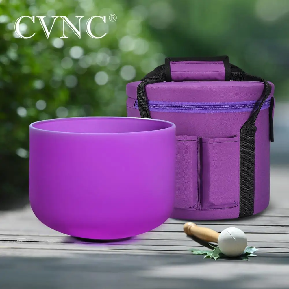 

CVNC 8" B Note Crown Chakra Frosted Quartz Crystal Singing Bowl 440/432hz for sound healing and meditation with Purple Bag