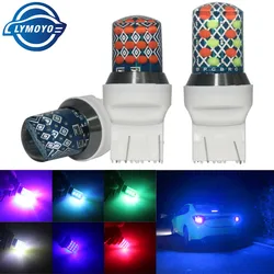 2pcs Strobe T20 7443 Brake lights W21/5W 7443 COB silica gel Car Signal Lamp Flashing stoplight RGB Warning taillights red blue