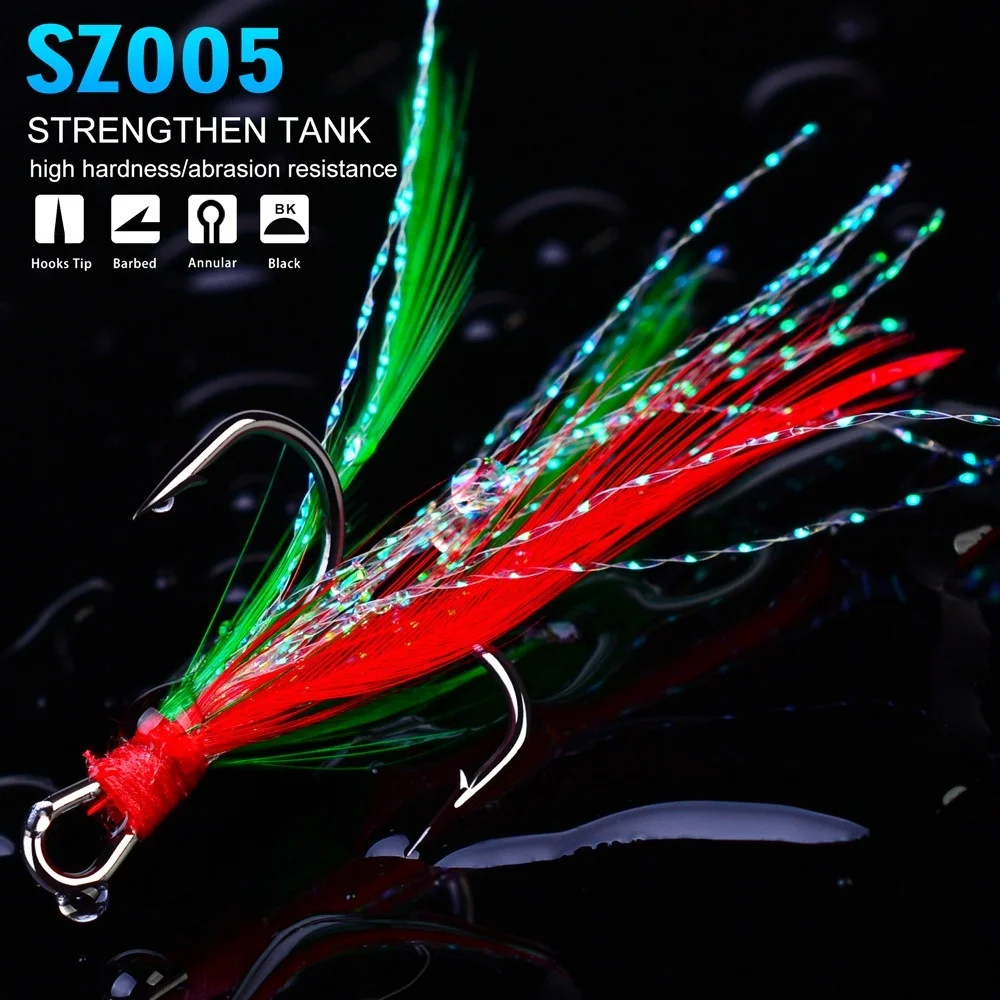 5 / 10 / 20pcs Random Color Bulk Wild Fishing Three Feather Hook High Quality Alloy Reinforced Barb Hook