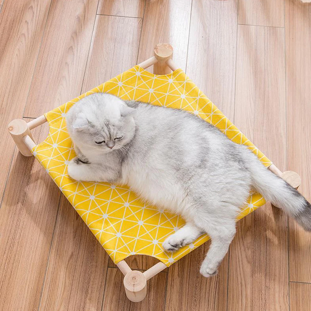 

Cool Wooden Pet Canvas Bed, Solid Wood Assembled Cat and Dog Bed, Breathable Damp Proof Hammock, Easy Clean, Sleeping Mat Suppli