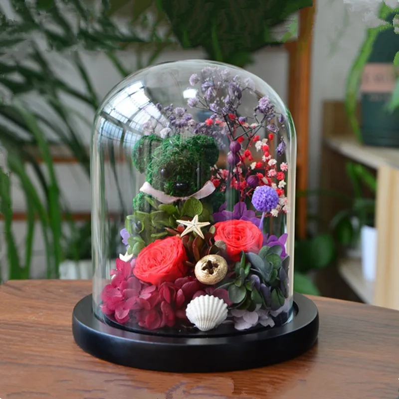 

4sets/pack 15*18cm Middle Size Glass Dome Vase Home Decoration Black Base Transparent Cover DIY Friend Favor Gift Wedding Prop