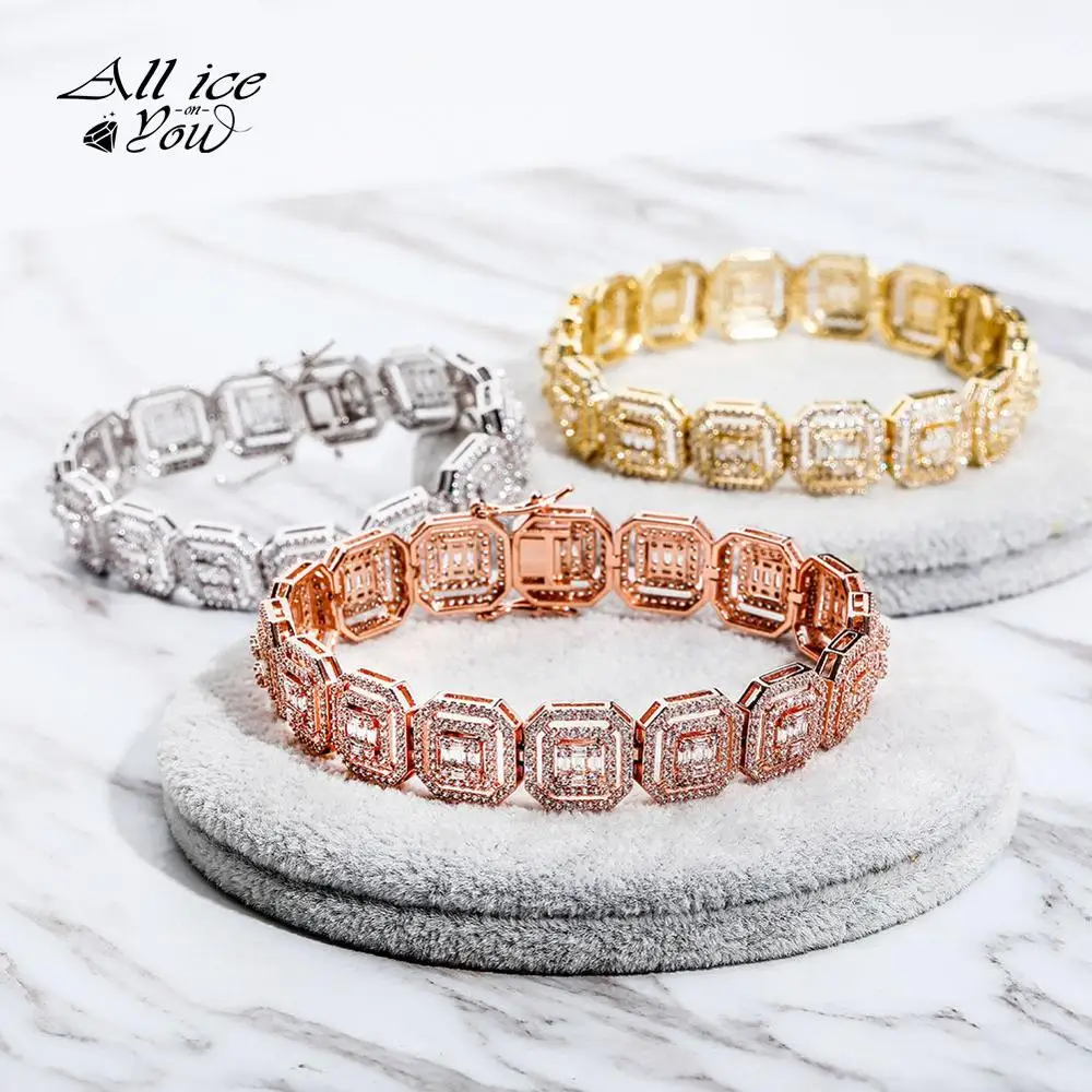 ALLICEONYOU New 13mm Width High Quality Hip Hop Tennis Round Cuban Bracelet Iced Out Bling CZ Jewery For Women Gift