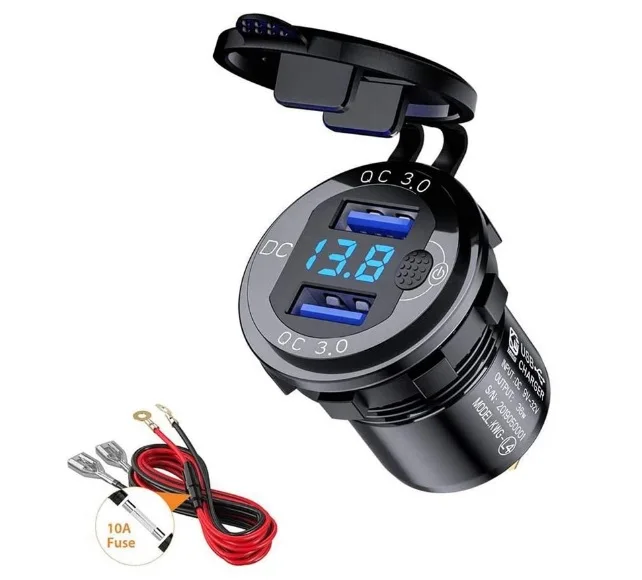 تهمة سريعة 3.0 36 واط سيارة شاحن USB مزدوج QC3.0 مقاوم للماء مع الفولتميتر التبديل ل 12 فولت/24 فولت دراجة نارية ATV قارب البحرية RV