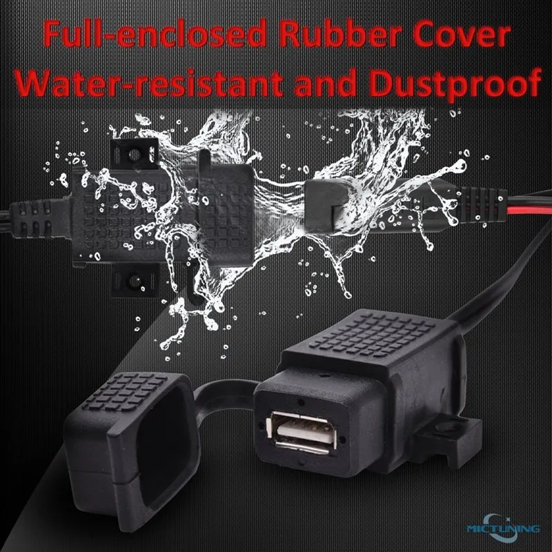 Motorcycle Phone Charger Kit Waterproof Motorcycle 12V SAE to USB Interface Phone GPS Charger Cable Adapter Kit Inline Fuse