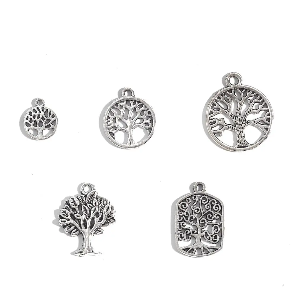 10-30Pcs 5 Size Hot Charms Life Dreaming Trees Finding Ancient Silver Plated Round Square Shape DIY Bracelet Pendant Necklace