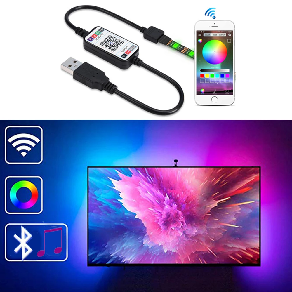 5V LED Strip Light Bluetooth APP Remote Music Sync RGB 5050 Sound Sensor RGB Flexible Led Tape Ribbon 50cm 1m 2m 3m 4m 5m Kit