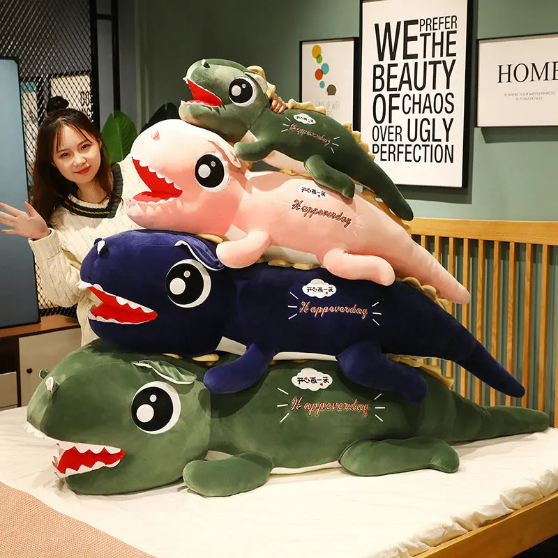 80-150cm Big Eye Lying Dinosaur Plush Toys Creative Sleep Cushion Children Boys Birthday Gifts Stuffed Soft Pillow Animal Dolls