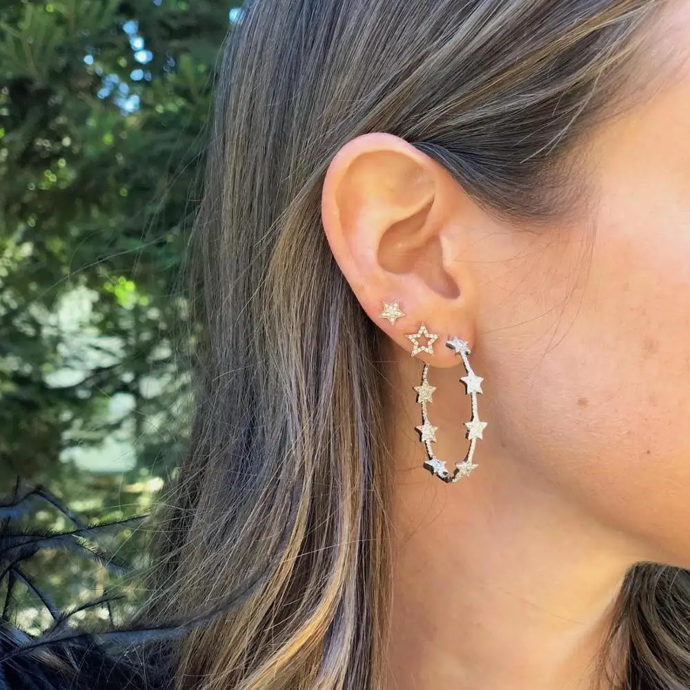 gorgeous stunning trendy women jewelry micro pave cz star with star hoop earring fashion 2019 Christmas gift