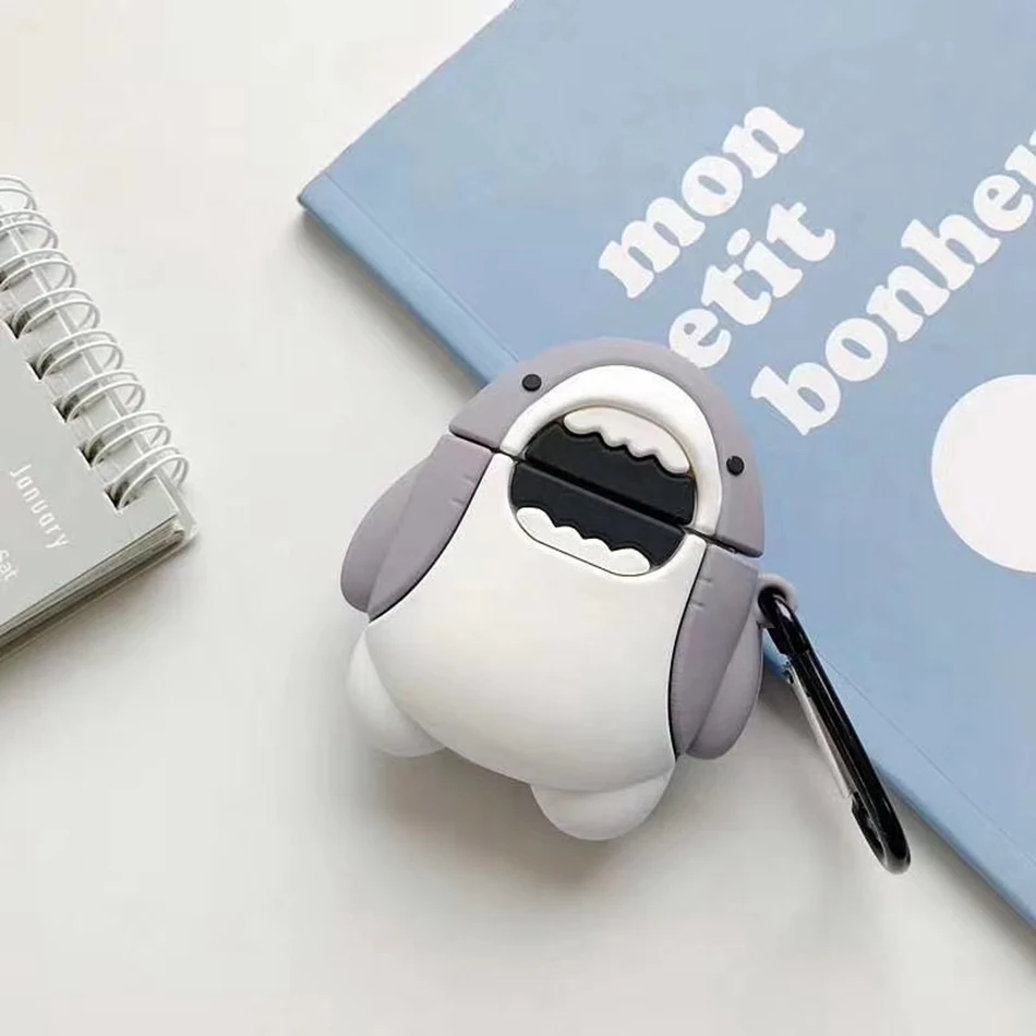 For Airpods case Cartoon shark funny Case For AirPods 2 case Cute Protection Silicone Case For Air pods 2 headphone Case fundas