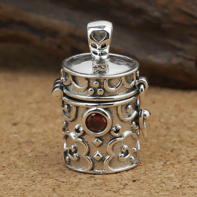 

Real 925 Sterling Silver Vintage Tube Lock Engrave Vintage Pendant Necklace Ash Urn Tibetan Silver Memorial Pendant Fine Jewelry