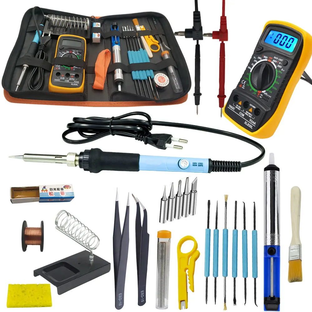60W Electric soldering iron kit with multimeter for electronics soldering iron set adjustable temperature 110V 220V tool kit