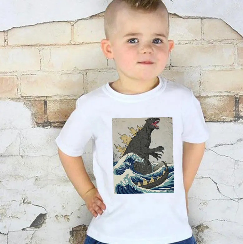 New Summer Waves Boys T Shirts Monster Shark Sea T Shirt Children Casual White Top Print Design Harajuku Fashion Girls T Shirts