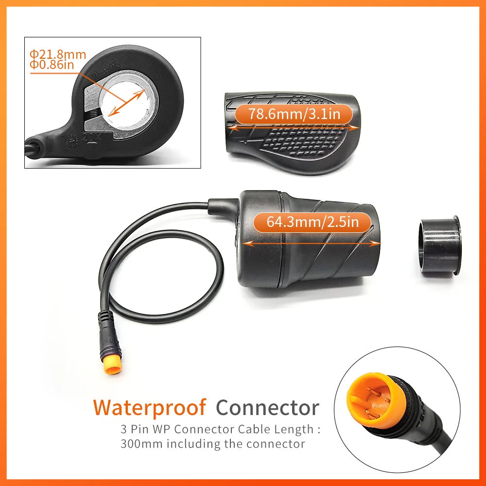 WUXING 20X Half Twist Throttle Electric Bicycle Right Handle Throttle Waterproof/SM Connector for E Bikes or Electric Scooter