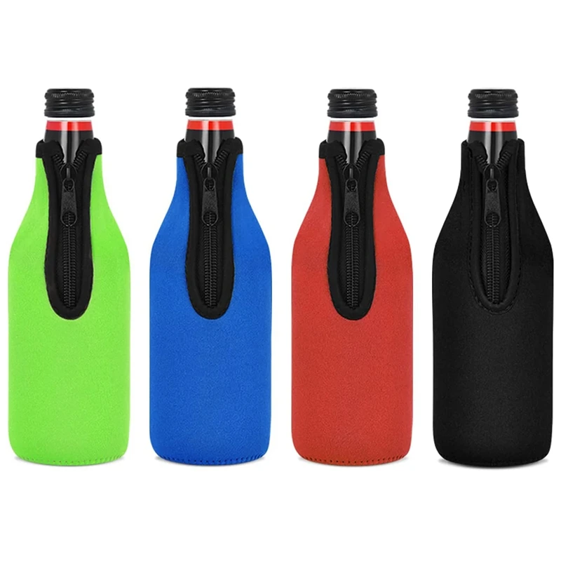 4 Pack Beer Bottle Insulator Sleeve Keep Drink Cold Zip-Up Bottle Jackets Beer Bottle Cooler Sleeves,Neoprene Cover