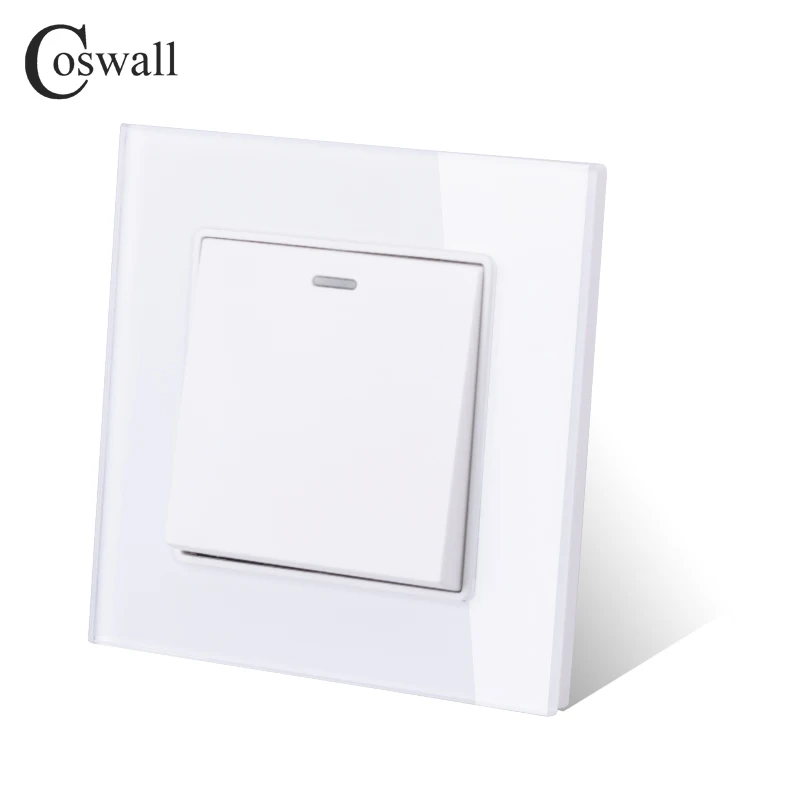 COSWALL 1 Gang 1 Way Crystal Tempered Glass Panel Light Switch On / Off Rocker Wall Switch Interruptor 16A Black White Grey Gold