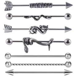 1Set Stainless Steel Punk Snake Long Industrial Barbell Set Arrow Bulk Cone Dragon Cartilage Earring Helix Body Piercing Jewelry
