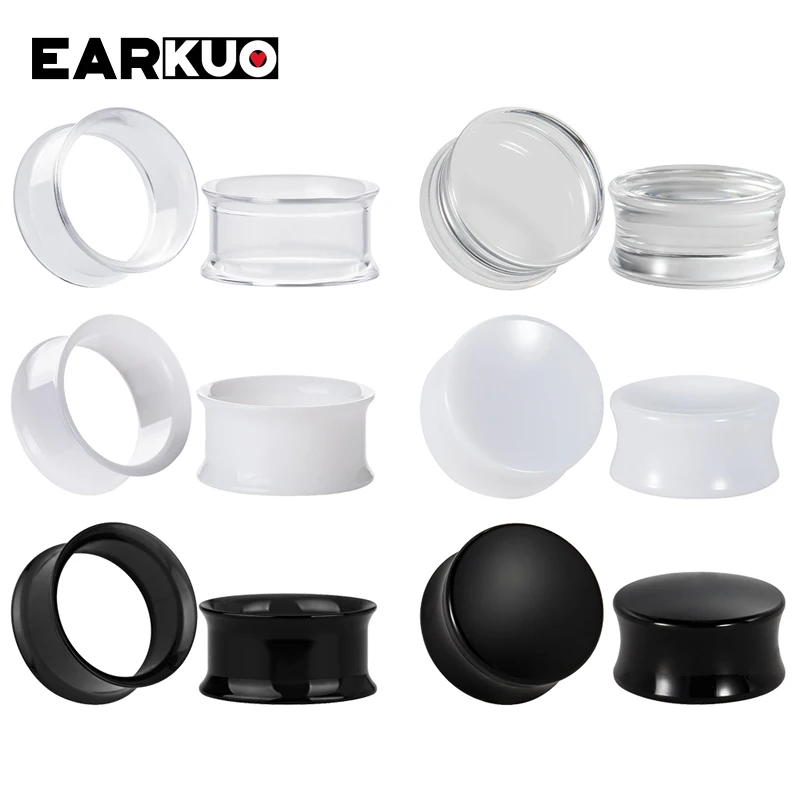 EARKUO Simple Ear Piercing Plugs Tunnels Transparent White Black Acrylic Earring Gaugues Expanders Body Jewelry For Unisex 2PCS