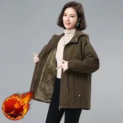 Plus Velvet Thicken Cotton-Padded Windbreaker Jacket Female Mothers Wear 2024 Autumn Winter New Loose Trench Coat Women M-3XL