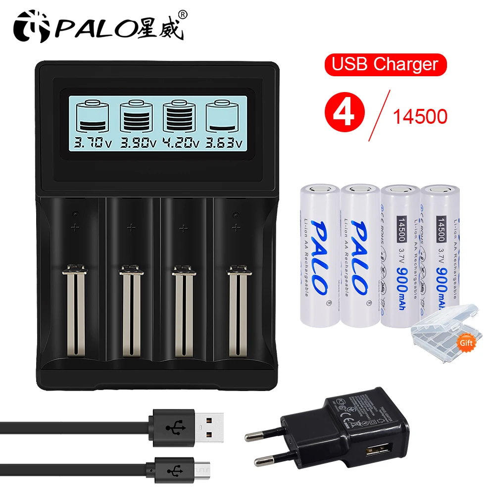 

PALO 3.7V 14500 Li-Ion Rechargeable Battery with 4 Slots Charger