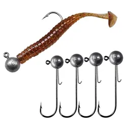 5pcs Lead Head Fishing Hooks 14g Weedless Jig Head Barbed Hook For Soft Worm 5g 7g 10g Leads Spherical Head Fish Hooks