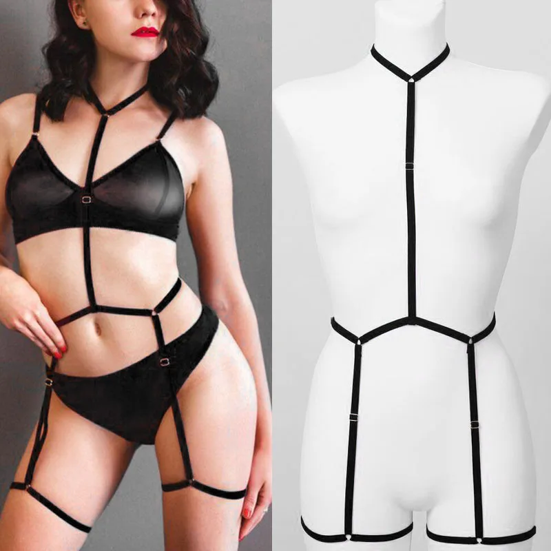 Conjunto de Arreios de Lingerie Preto com Cordas: Uma Escolha Essencial para Looks Góticos e Sensuais