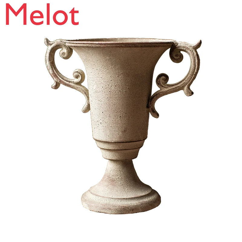 Classical Goblet European-Style Flower Vase Rusty Flower Column Flower Arrangement Flower Pot Retro Nostalgic Iron Vase