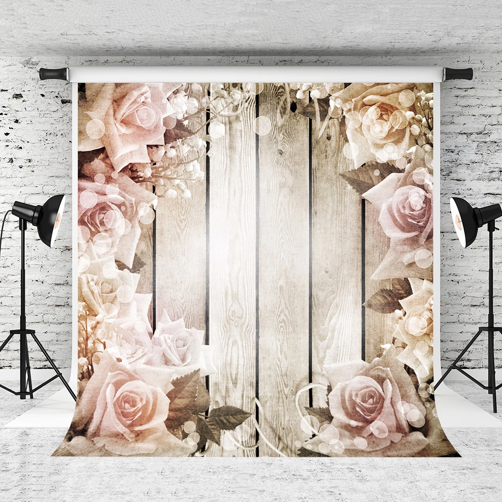 

VinylBDS 5X7FT Flowers Photography Backdrop Wooden Children Wedding Backgrounds For Photo Studio