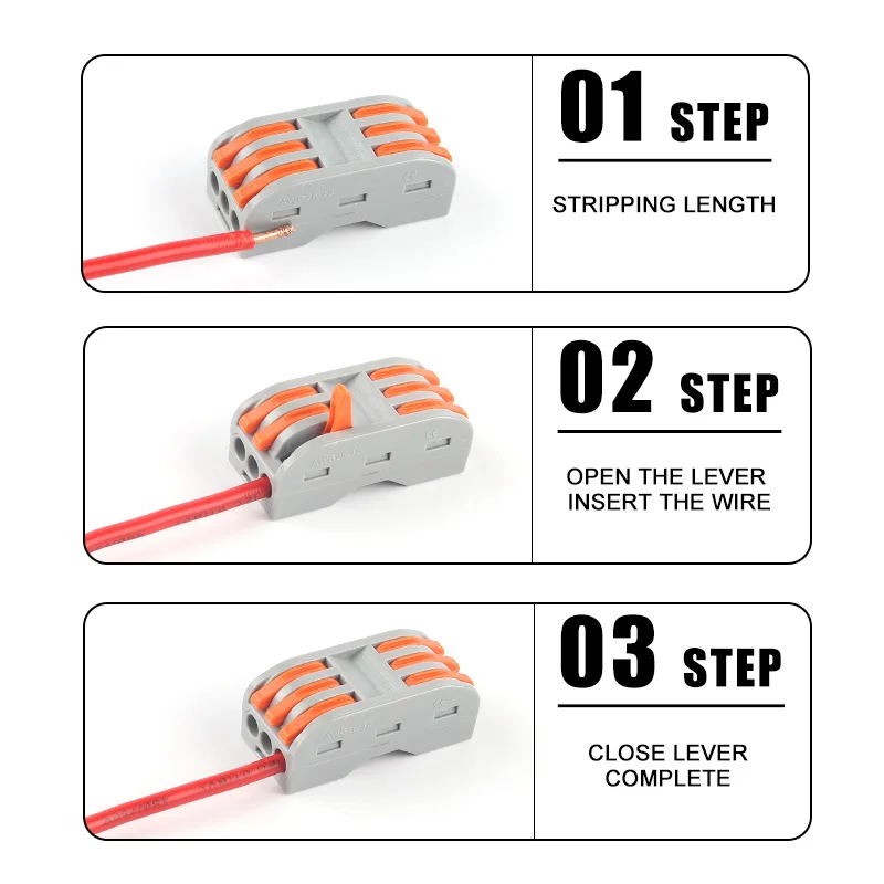 5Pcs Universal Compact Wire Connector SPL 222 2/3/4/5Pin Conductor Wiring Terminal Block Plug-in Quick Connectors with Lever