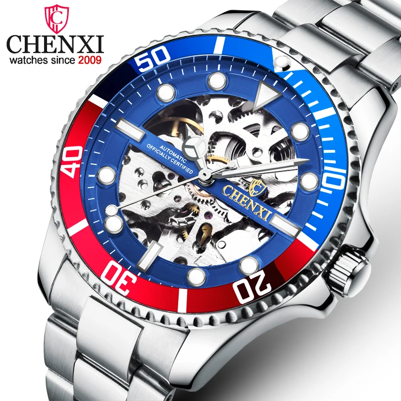 CHENXI Brand Luxury Classic Blue Men Watches Automatic Mechanical Wristwatch Male Waterproof Stainless Steel Watch Man Gift