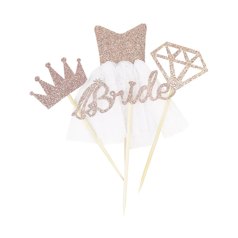 Rose Gold Glitter Bride To Be Diamond Wedding Dress Cupcake Toppers Bridal Shower Wedding Bachelorette Party DIY Decor