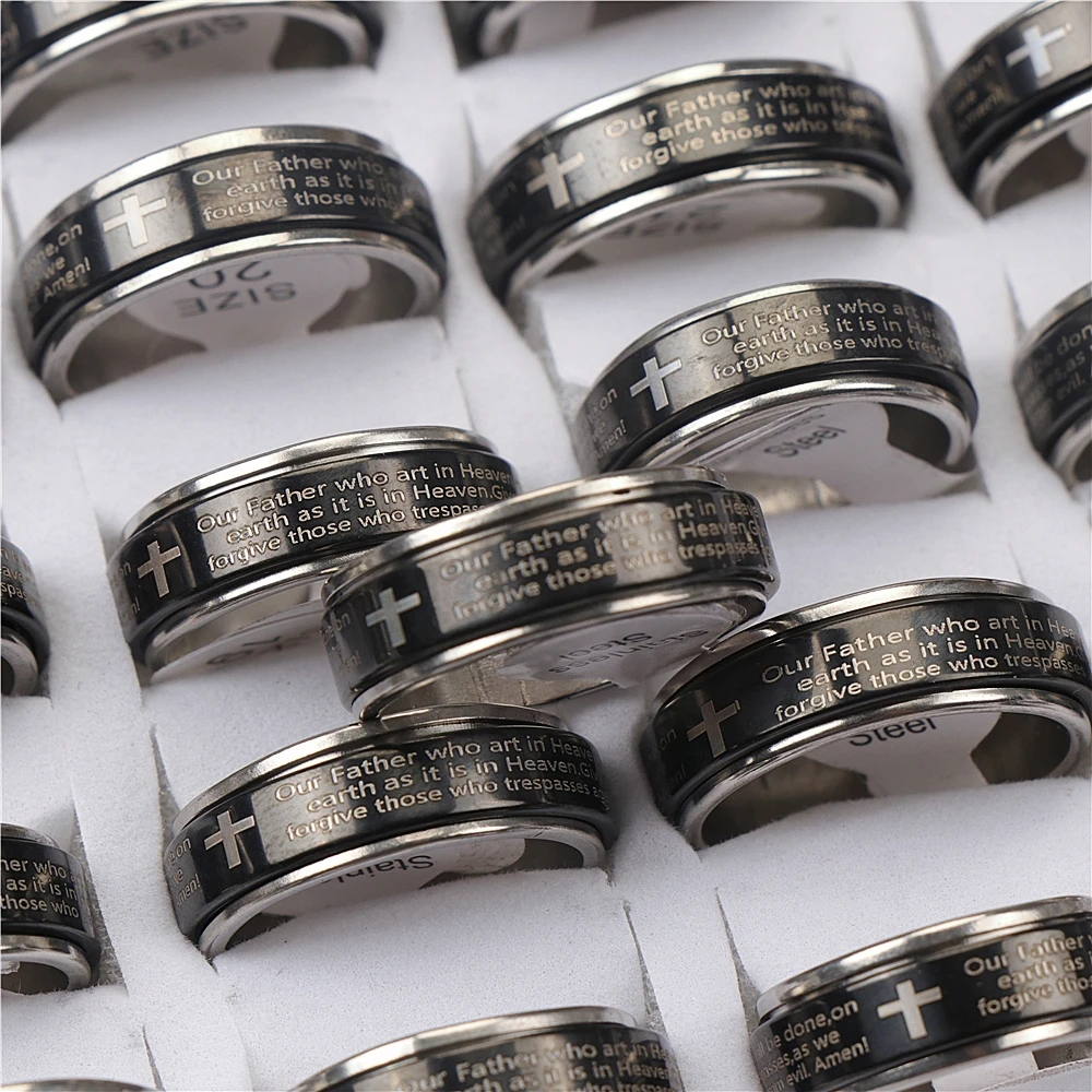 36pcs/lot Men\'s Serenity Prayer Stainless Steel Spinner Rotate Rings For Women Christian Jewelry