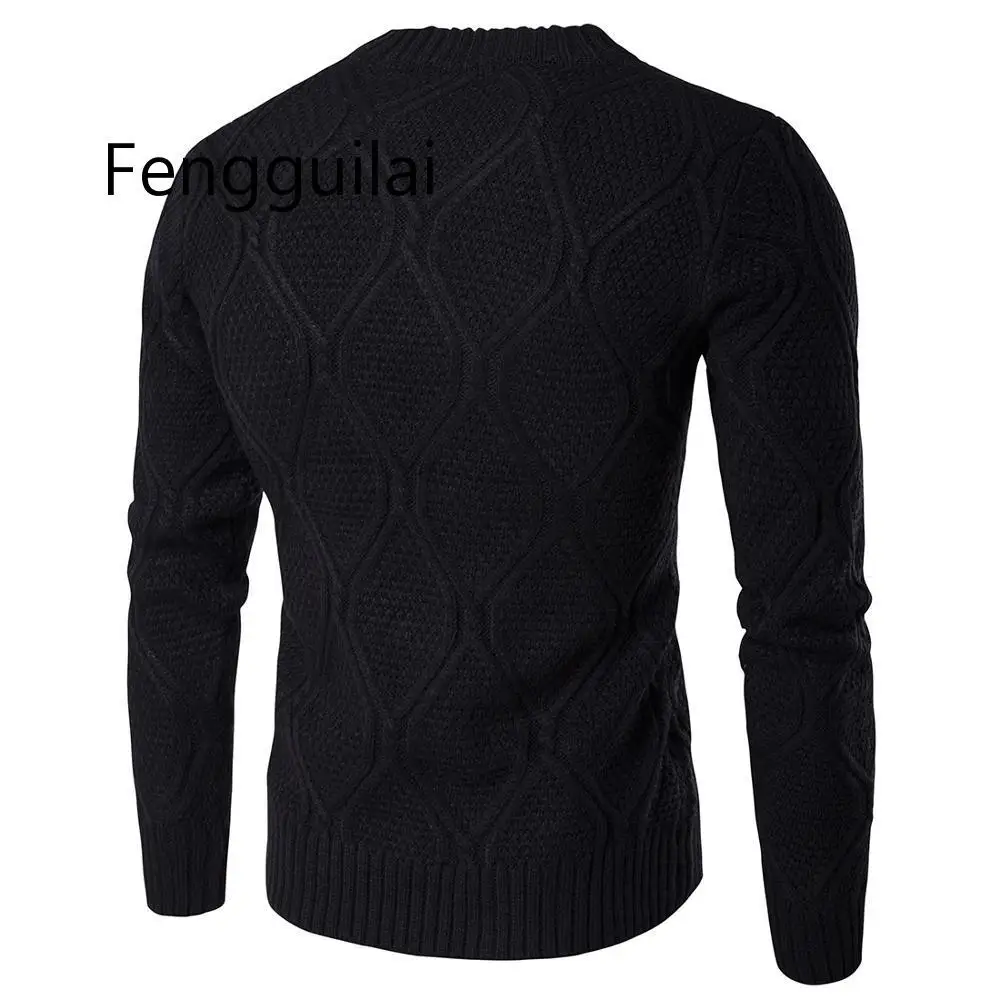 Fengguilai inverno torção camisola dos homens pullovers topos camisolas masculinas o pescoço magro manga comprida roupas de malha jumper pull homme 2020