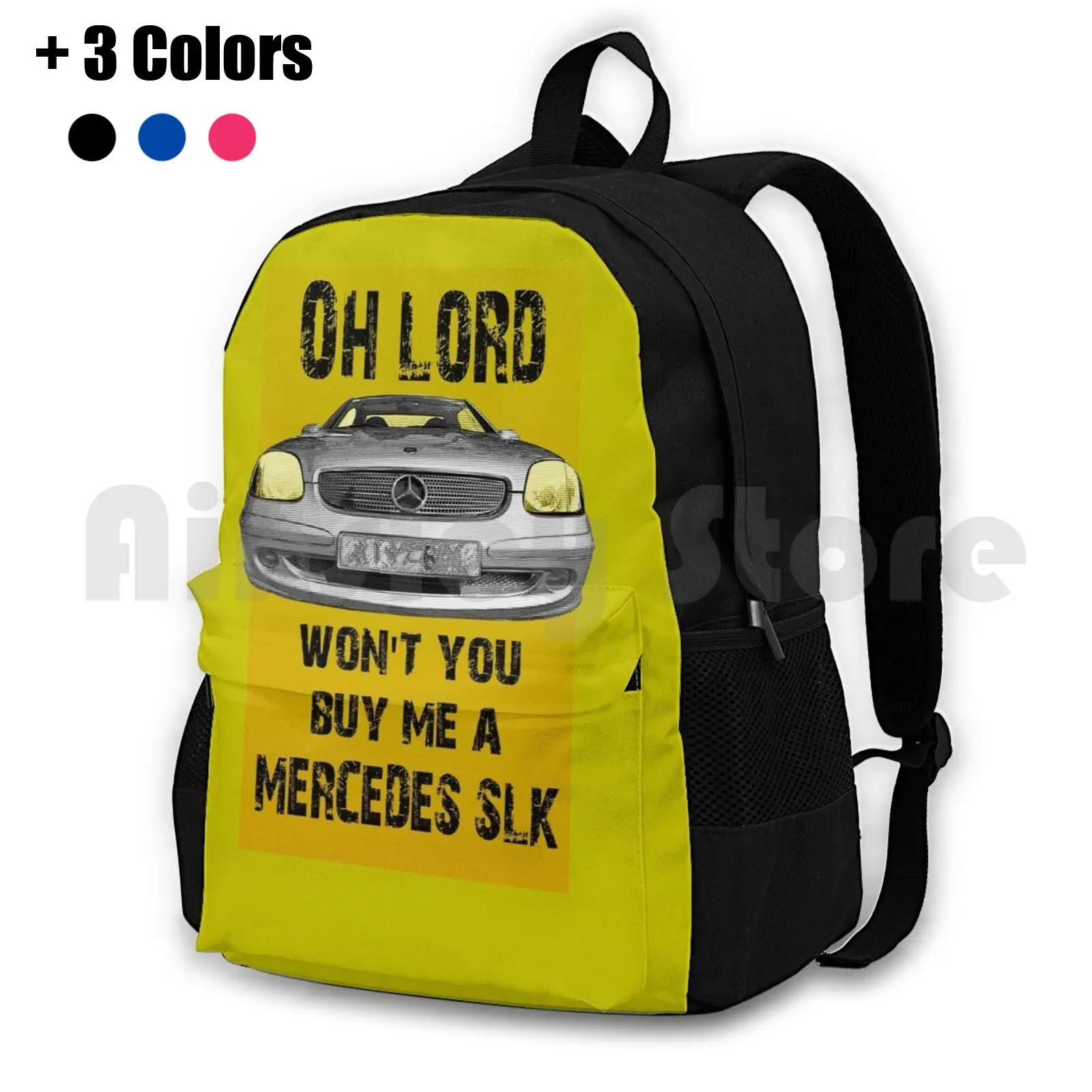 Oh Lord-Song Text Outdoor Hiking Backpack Waterproof Camping Travel Star Daimler Label Automobile Auto Club Car Sports Car