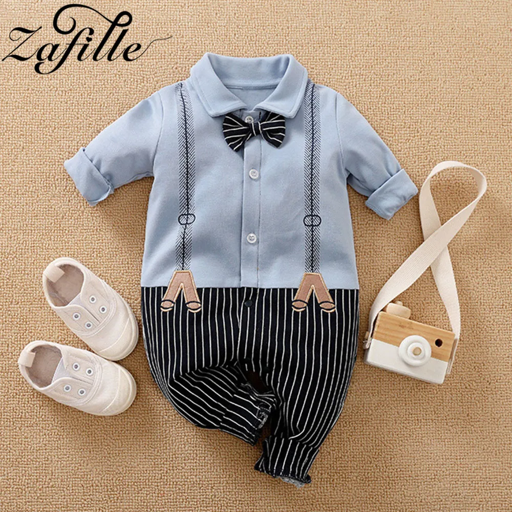 ZAFILLE Gentleman Baby Clothes For Newborns Boy Crawling Kids Clothing Handsome Infant Romper With Necktie Spring Baby One Piece