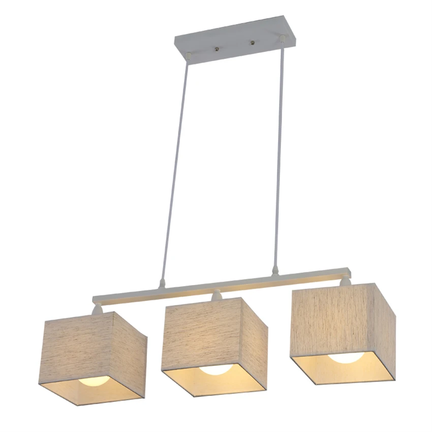 Nordic restaurant 3heads long pole pendant lights American living room kitchen dining room table hanging lamps fabric fixtures
