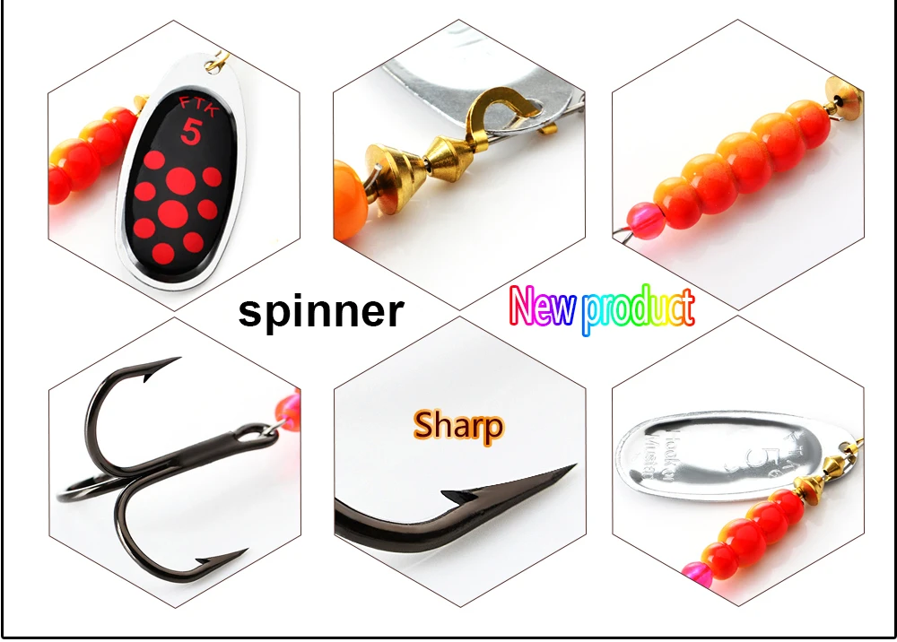 FTK 1 Stück Spinner-Köder 1 # -5 # Angelköder Bass Hard Baits Spoon mit Dreifachhaken für das Köderangeln – Detail 2