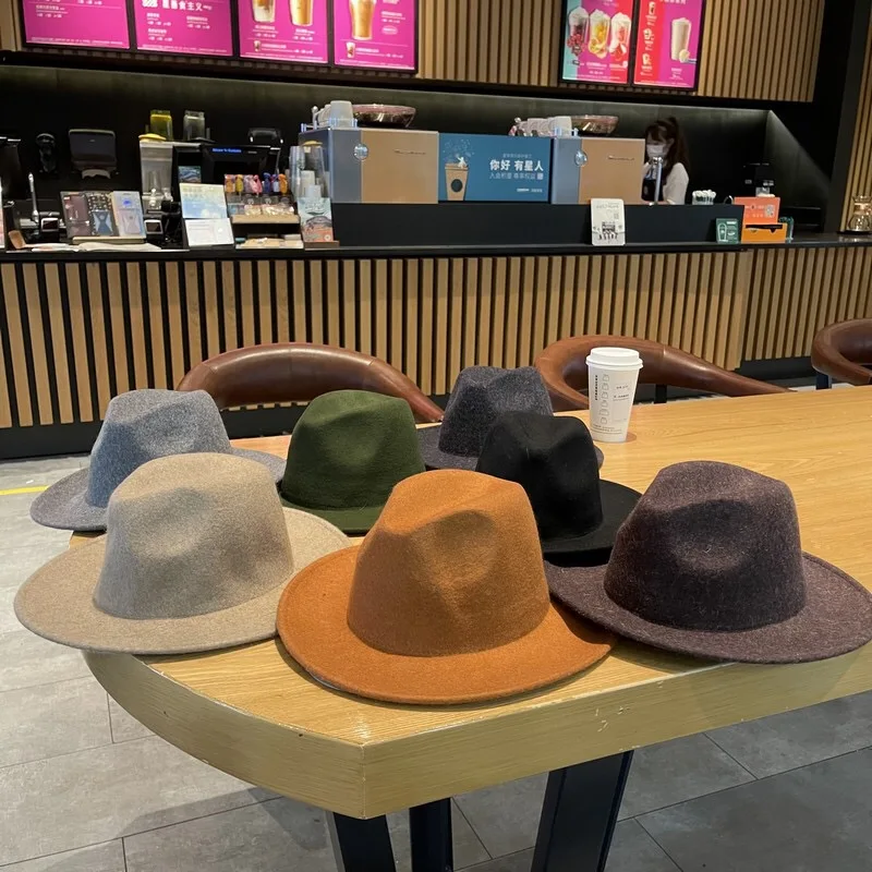 

New Fedora Hat for Women Men 100% Australian Wool Felt Wide Brim Hat Vintage Jazz Fedora Hat Couple Cap Winter Chapeau Femme