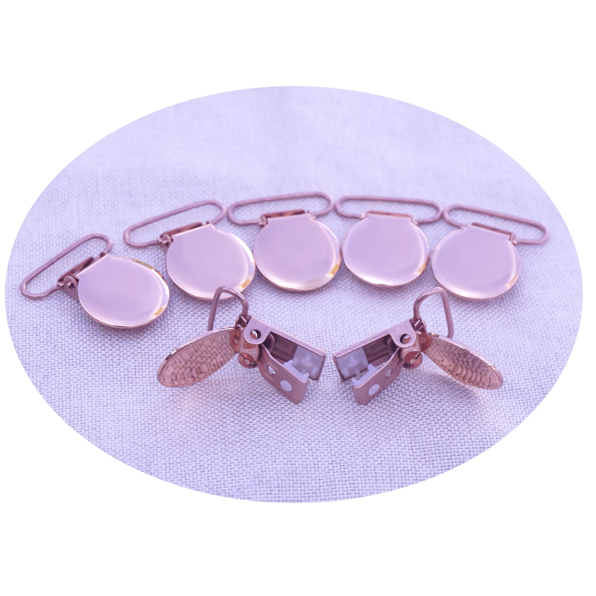 10Pcs Rose Gold Runde Form Schnuller Hosenträger Clips Baby Schnuller Halter Infant Dummy Clip Mit Kunststoff Einsatz für 25mm Band – Detail 10