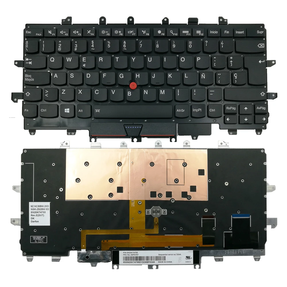 

Laptop Backlit ES Spanish Keyboard For LENOVO Thinkpad Carbon X1 Gen 4 4th 2016 SN20K74755 01AV186 00PA707 Backlight Keyboards